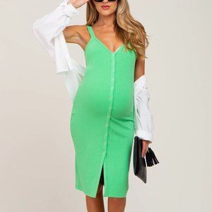 Pink Blush Boutique Lime Ribbed Snap Button Front Maternity Midi Dress